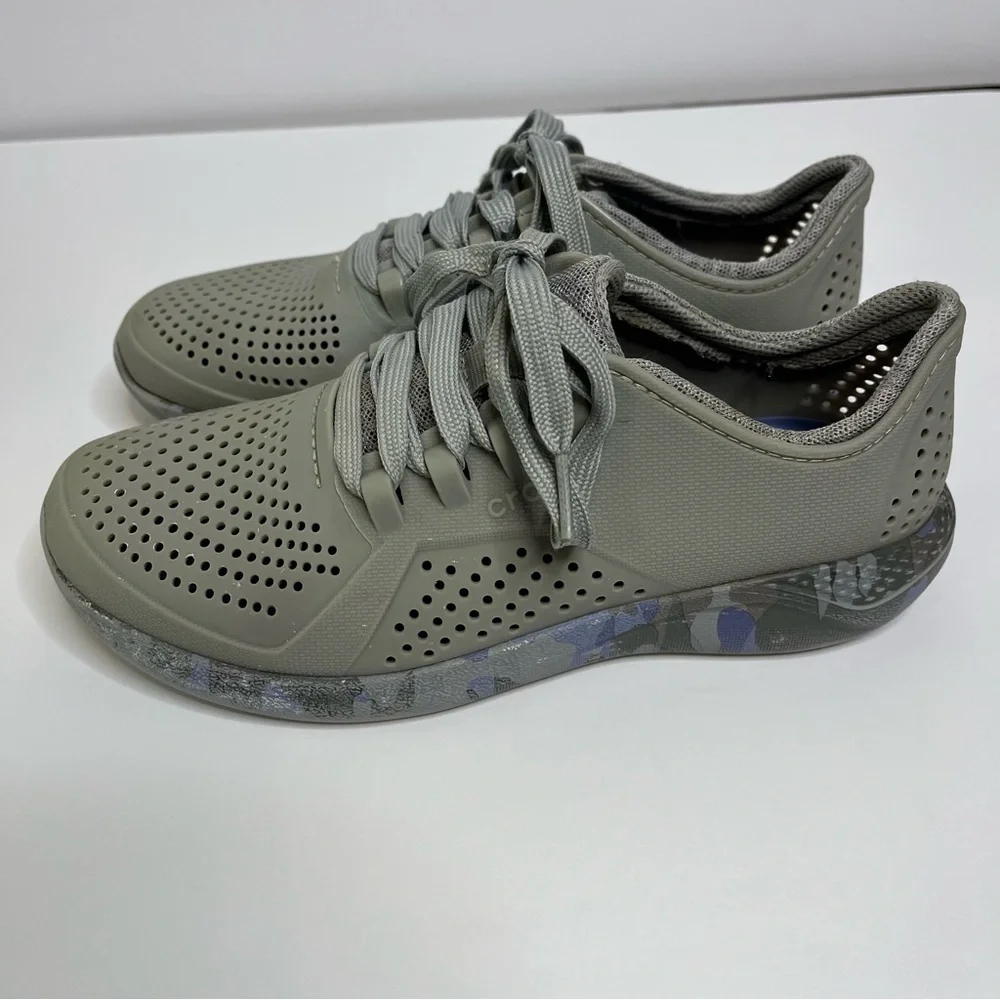 CROCS LiteRide Pacer Gray Perforated Lace-Up Shoes 206494 Women's 6W